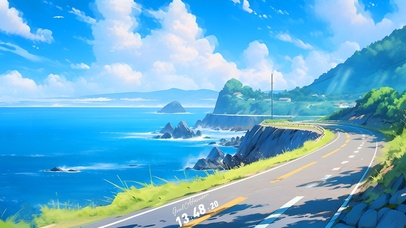 白云蓝天沿海公路