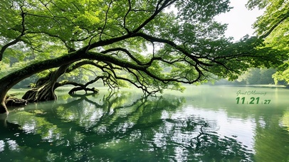 绿色大榕树湖水