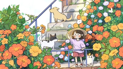 可爱少女花梯中