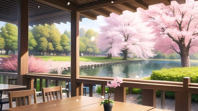 河边赏樱小屋