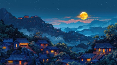 唯美国风山村月夜