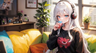 4K清纯可爱听音乐少女