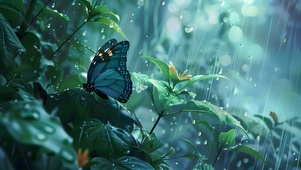 雨中树上蝴蝶