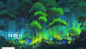 护眼绿景树木萤火虫桌面主题