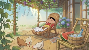 小新和小白院前小憩