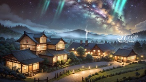 唯美治愈夜晚星空村庄