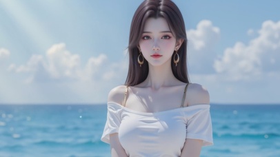 小清新海边清纯美女
