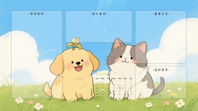 卡通猫猫狗狗治愈分区桌面