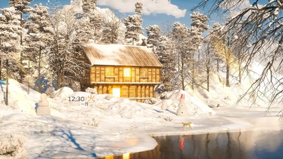 4K唯美治愈温暖飘雪森林木屋