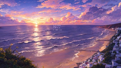 4K唯美治愈落日晚霞海滨小镇
