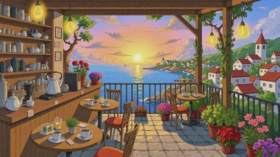 黄昏海边咖啡店