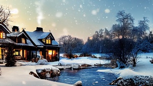 4K唯美治愈森林木屋雪景