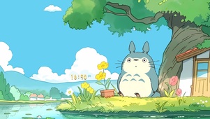池塘边可爱龙猫