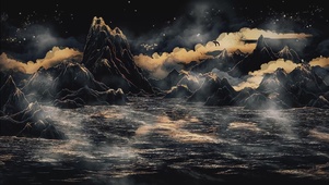 黑金山水AI插画