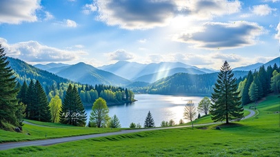 护眼治愈草地湖泊