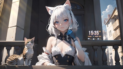 可爱阳台猫少女