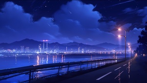 夜晚海边公路