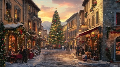 唯美圣诞小镇的落日