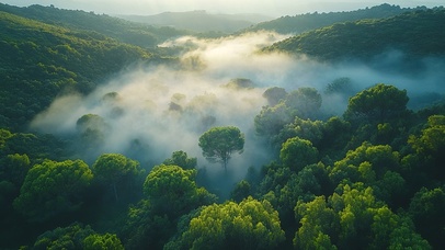 俯瞰茂密云雾森林