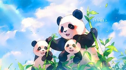 呆萌熊猫一家