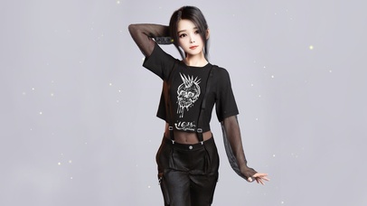 黑色背带裤女孩