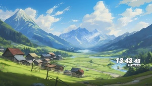 蓝天白云树木房屋