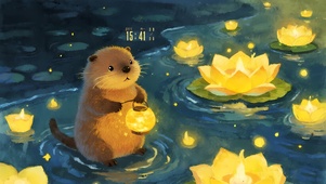 小水獭提着莲花灯	