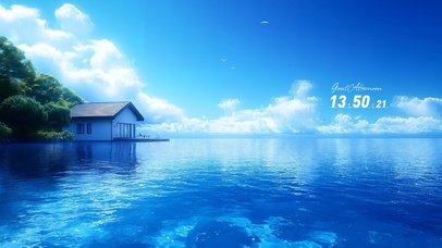 清新蓝天海边小屋