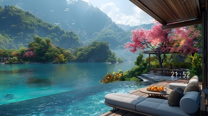 惬意樱花湖景山水