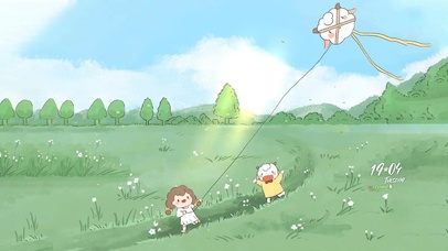 治愈清新草地放风筝