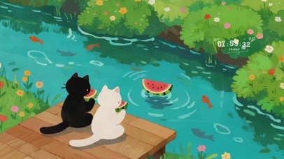 治愈系氛围插画（猫猫）