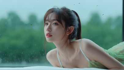 落地窗前的美女