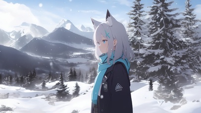 狐耳白发雪地少女