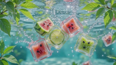 夏日冰水里的水果冰块