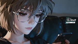 深夜独处・眼镜少女