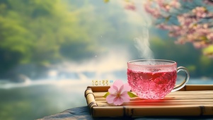 云海溪水桃花 