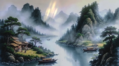 古风水墨山水AI壁纸