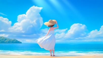 夏日海边度假少女壁纸