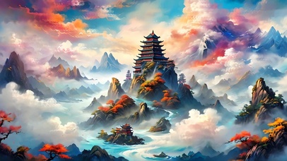 七彩祥云仙山古建筑