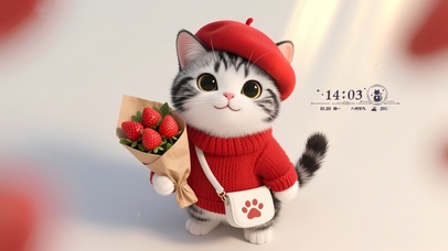 可爱草莓小猫	