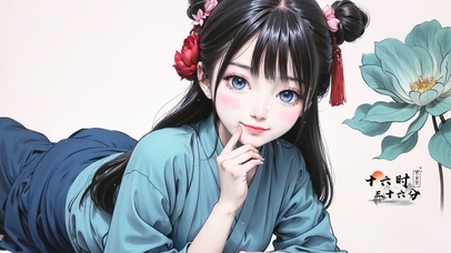 4K国风水墨画少女