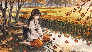 秋天河边女孩