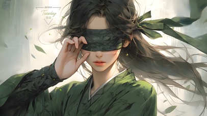 古韵竹林蒙眼少女