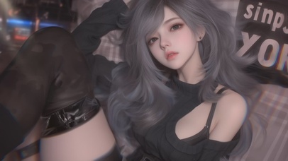 迷人灰色头发女孩