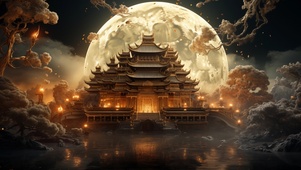 4K星空佛阁 月下金殿