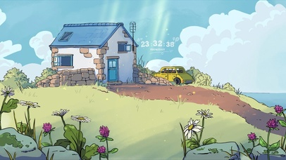 治愈简约卡通海边小屋