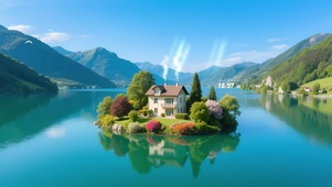 护眼治愈湖中小屋
