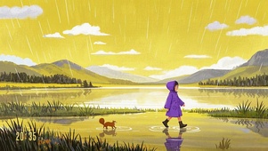 花漾壁纸 雨中漫步的紫雨衣