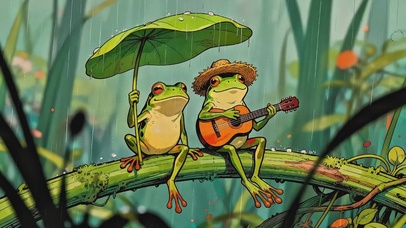 雨中弹吉他的青蛙