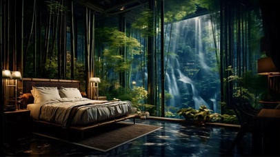 4k竹林瀑布房间